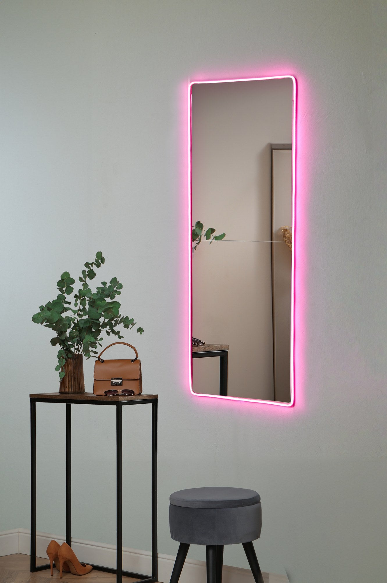 Espelho com Iluminação Led-Rectangular-Rosa