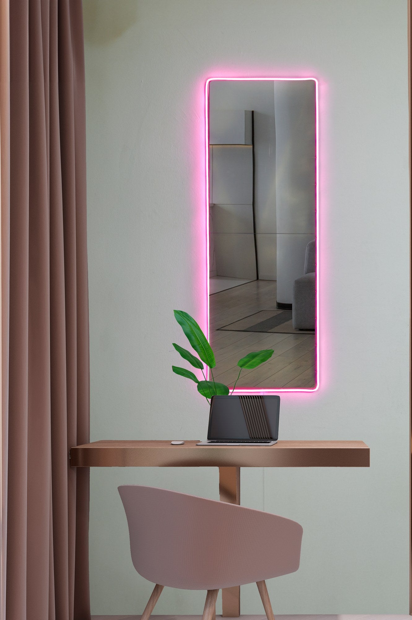 Espelho com Iluminação Led-Rectangular-Rosa