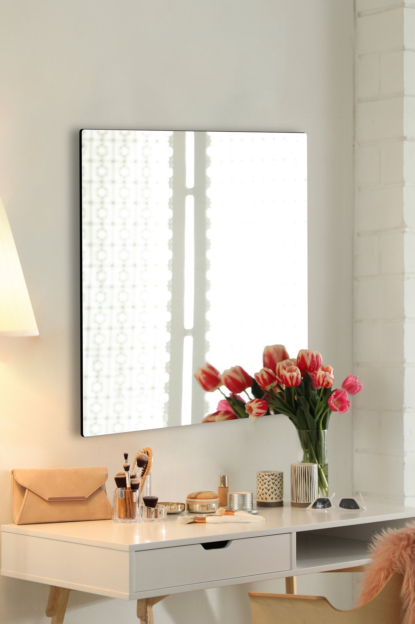 Espelho inquebrável e à prova de estilhaçamento, 50 x 50 cm, prateado | Acrílico de 5 mm com suporte de MDF | Inclui fita adesiva dupla-face | Ideal para decoração de casa