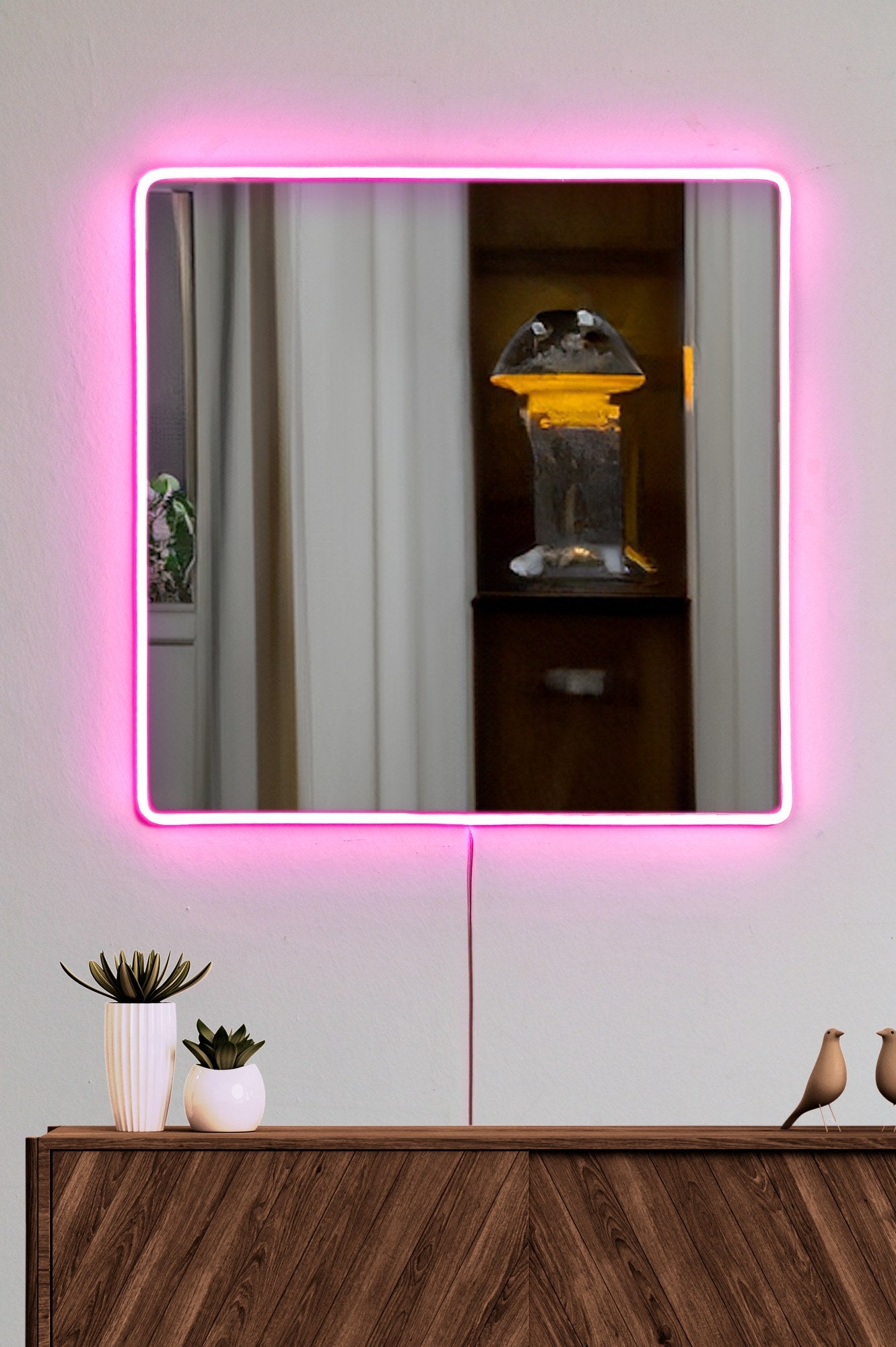 Espelho com Iluminação Led-Square-Rosa