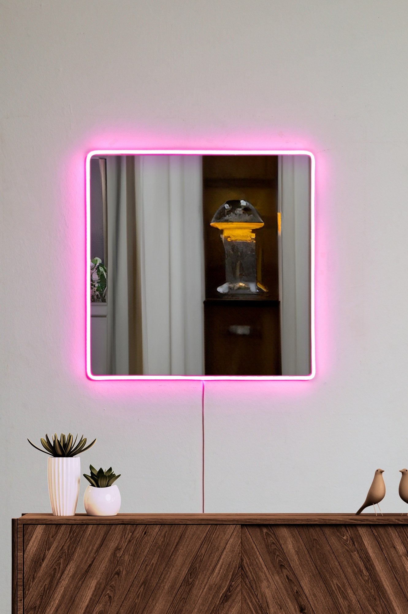 Espelho com Iluminação Led-Square-Rosa