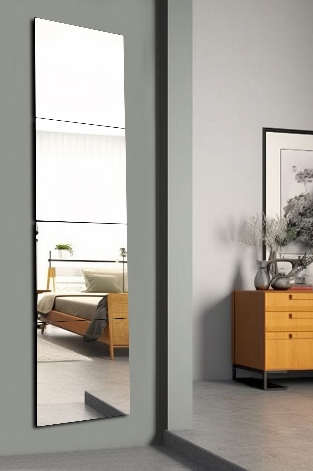 Conjunto de espelhos inquebráveis e à prova de quebra (4 peças), prateados, 30 x 120 cm | Acrílico de 5 mm com suporte de MDF | Fácil instalação com fita dupla face | Elegante e durável
