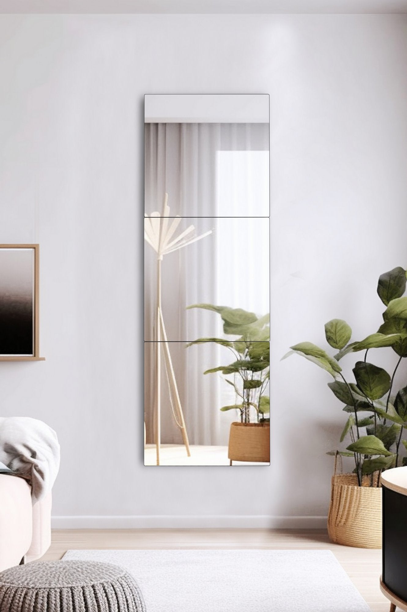Conjunto de espelhos inquebráveis e à prova de quebra (3 peças), prateados, 40 x 120 cm | Acrílico de 5 mm com suporte de MDF | Fácil instalação com fita dupla face | Elegante e durável
