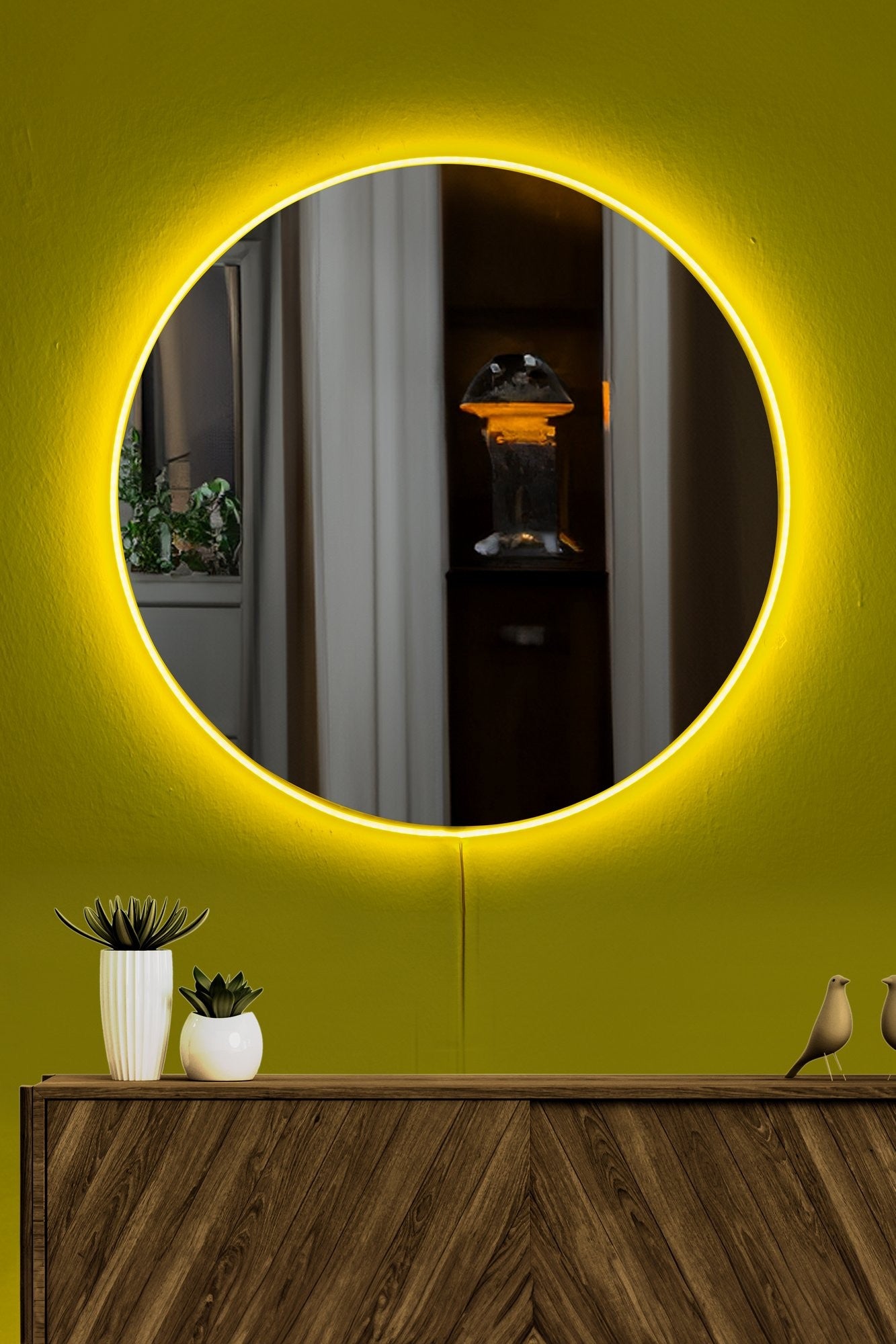 Espelho com Iluminação Led-Round-Amarelo
