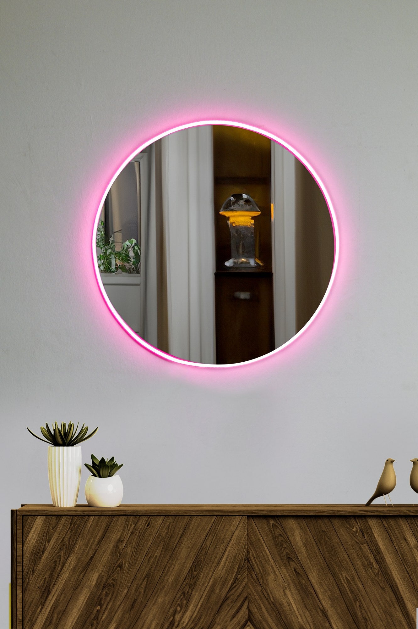 Espelho com Iluminação Led-Round-Rosa