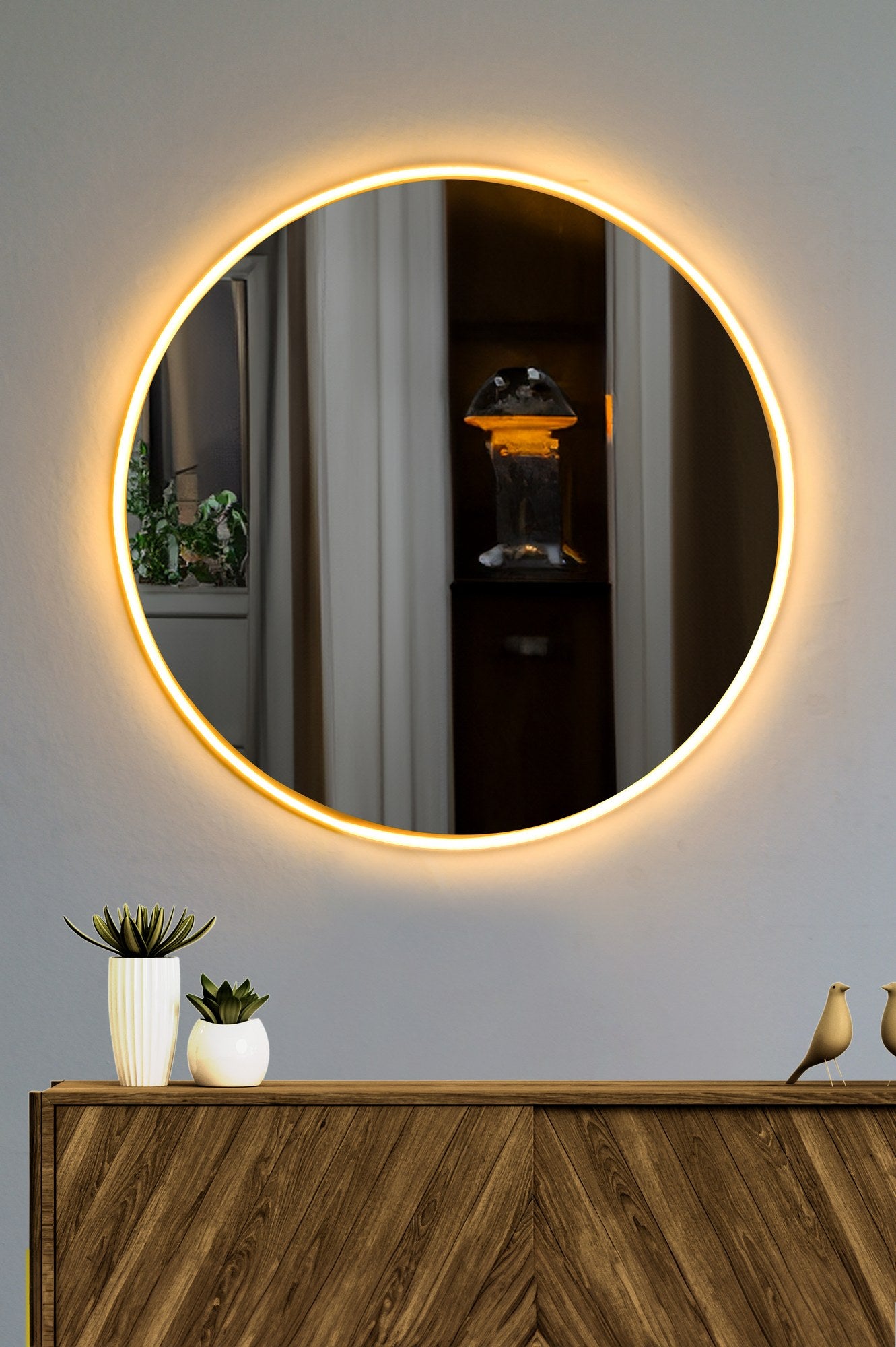 Espelho com Iluminação Led-Round-Amarelo