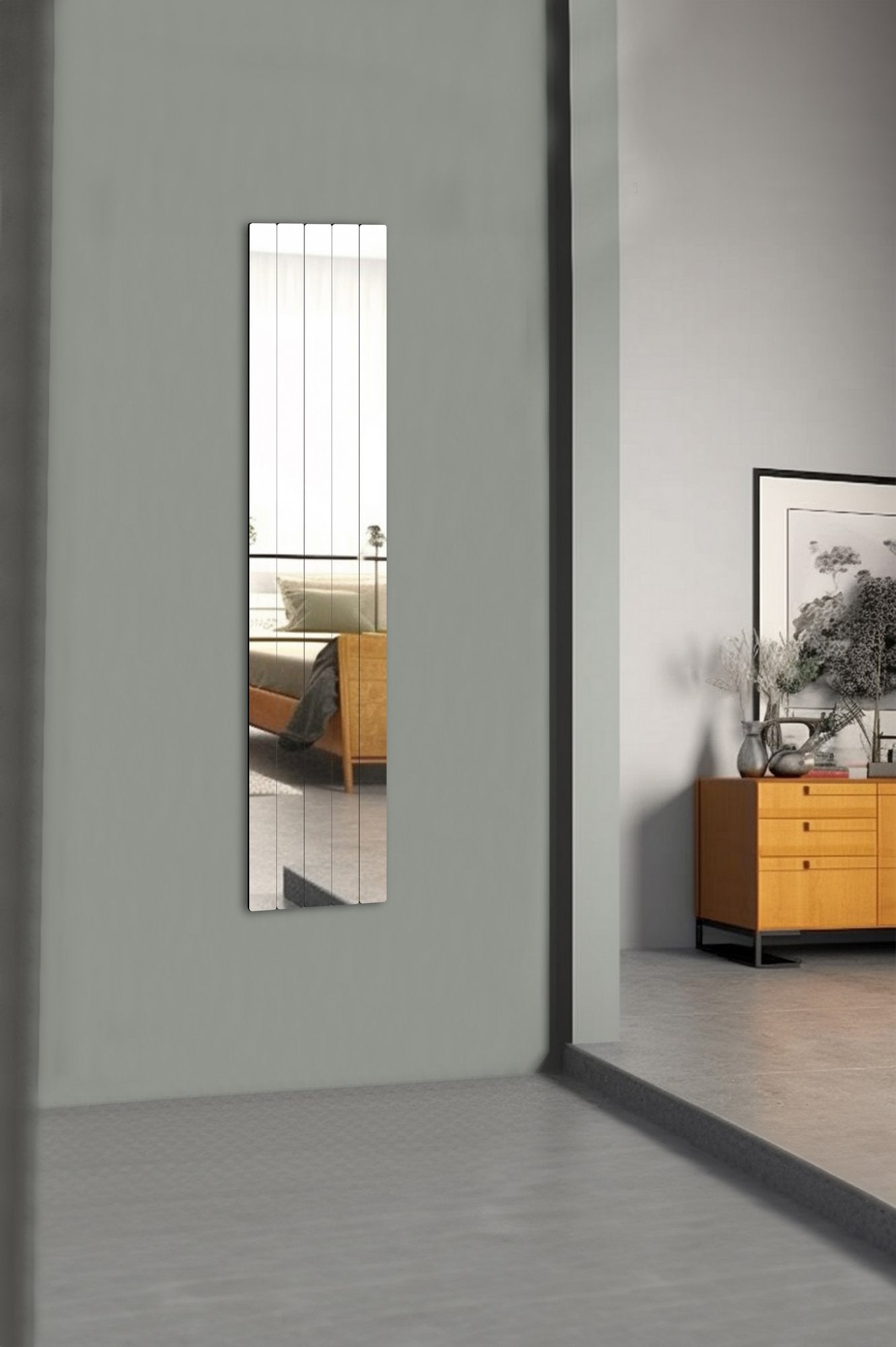 Conjunto de espelhos inquebráveis e à prova de quebra (5 peças), prateados, 25 x 100 cm | Acrílico de 5 mm com suporte de MDF | Fácil instalação com fita dupla face, elegante e durável