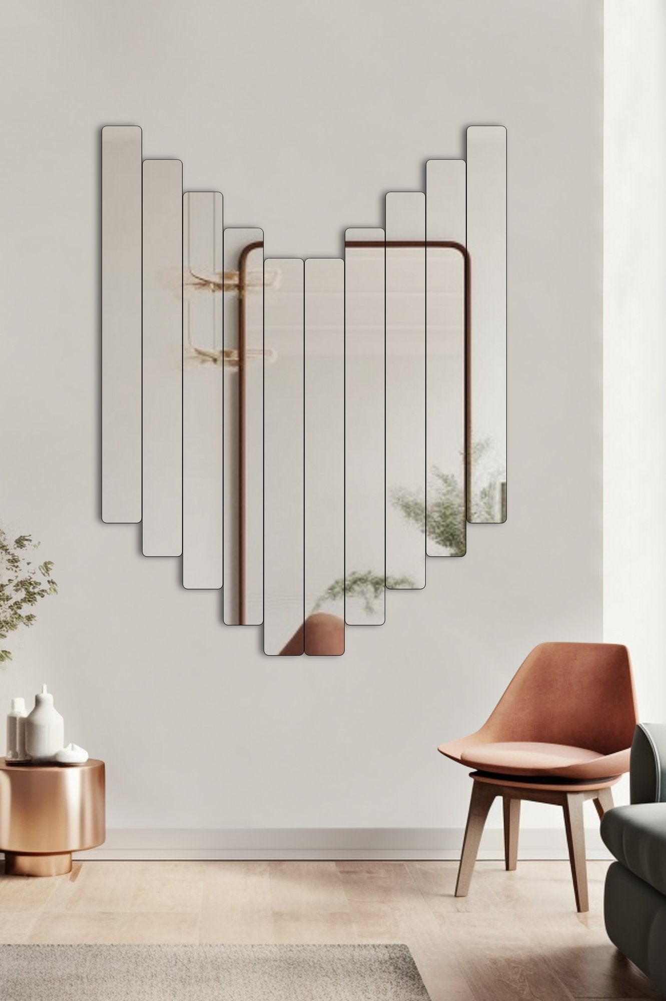 Conjunto de espelhos inquebráveis e à prova de quebra (10 peças), prateados, 50 x 40 cm | Acrílico de 5 mm com suporte de MDF | Fácil instalação com fita dupla face, elegantes e duráveis