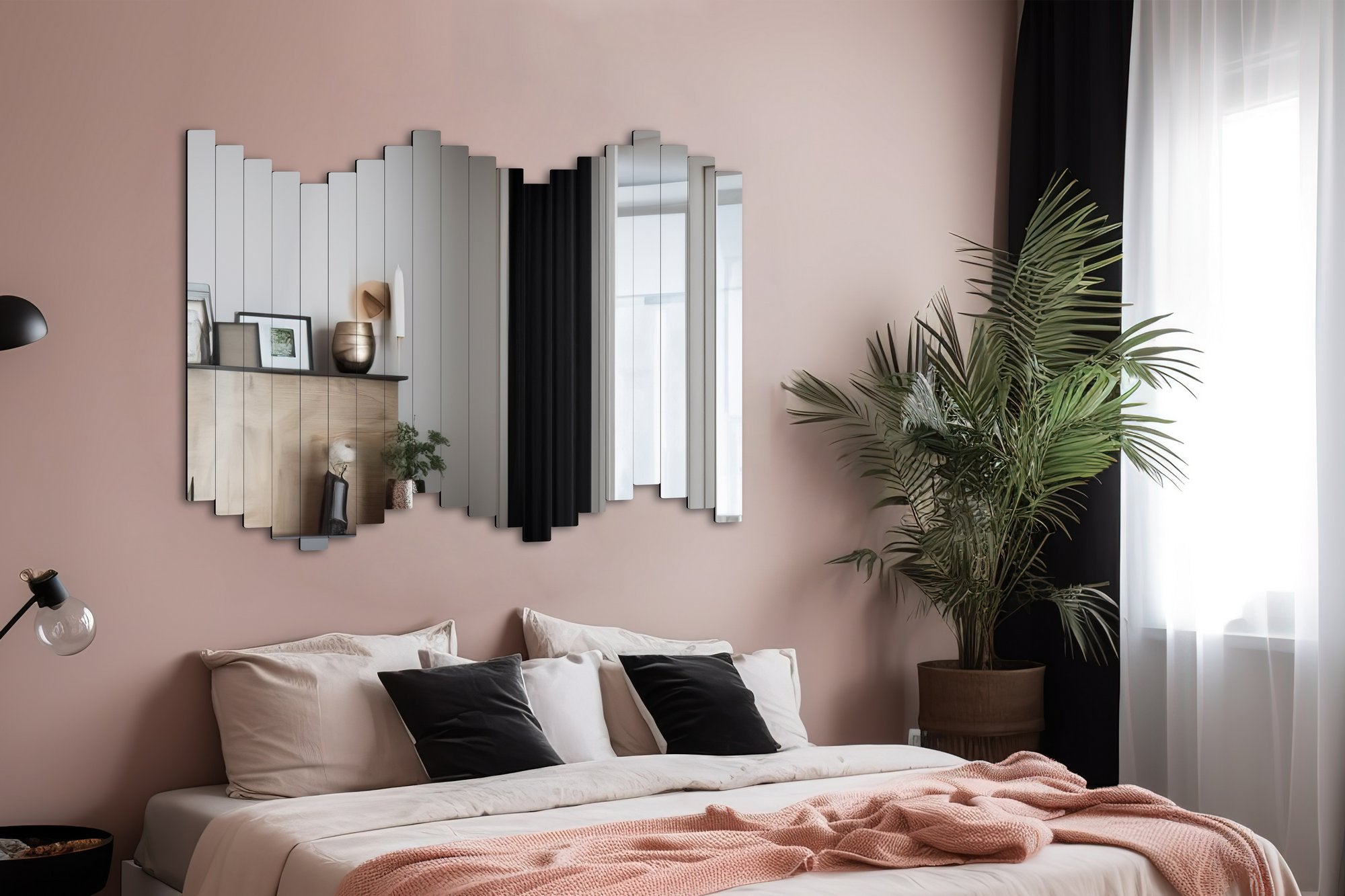 Espelho inquebrável e à prova de estilhaçamento, 100 x 40 cm, 20 peças (5 x 40 cm) | Acrílico com fundo de MDF | Cor prata | Fácil montagem com fita dupla face