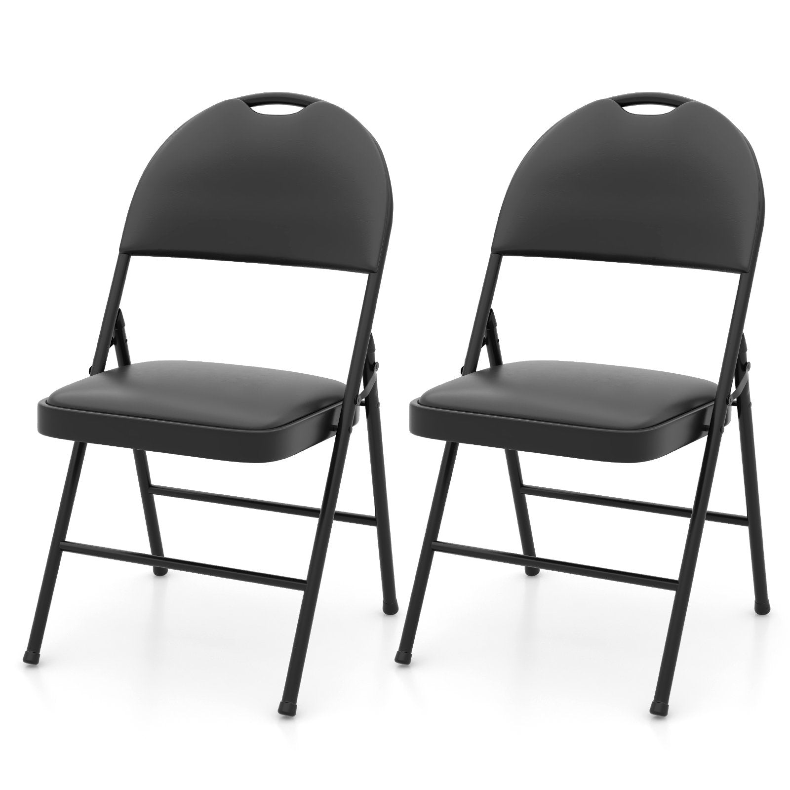 Conjunto de 2 Cadeiras Dobráveis com Estrutura em Metal Cadeira de Jardim Acolchoada Cadeira Dobrável de Campismo em Pele Sintética Preta