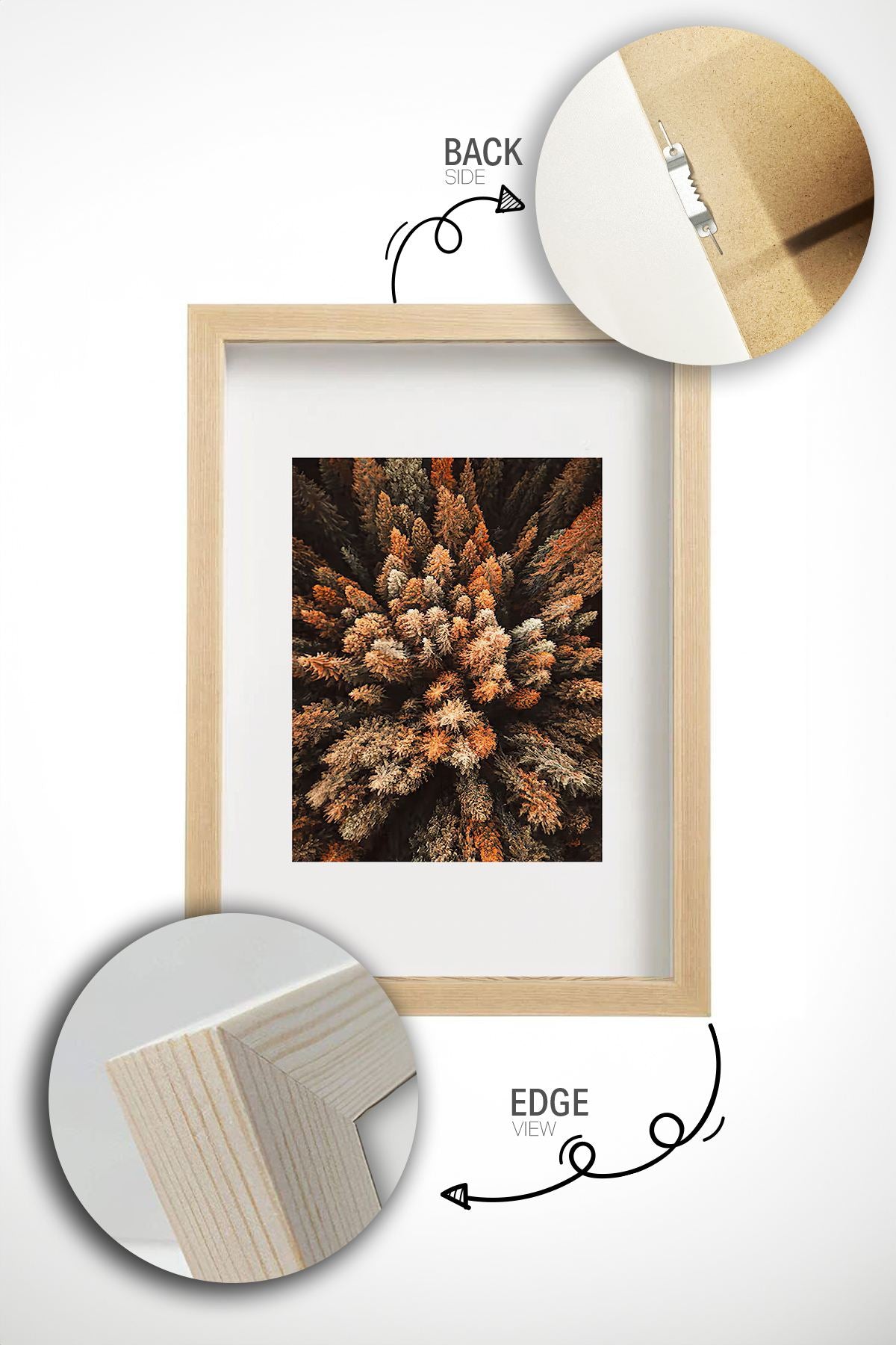 **Conjunto de 3 Quadros Decorativos Multicolor com Moldura de Madeira Maciça - 33x48cm**