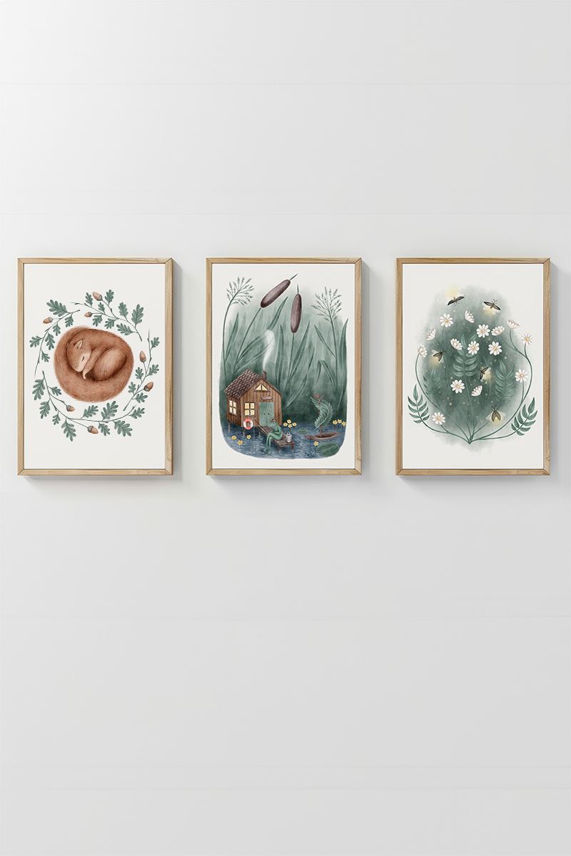 **Conjunto de 3 Quadros Decorativos Multicolor com Moldura de Madeira Maciça - Arte Moderna para Transformar a Sua Casa**