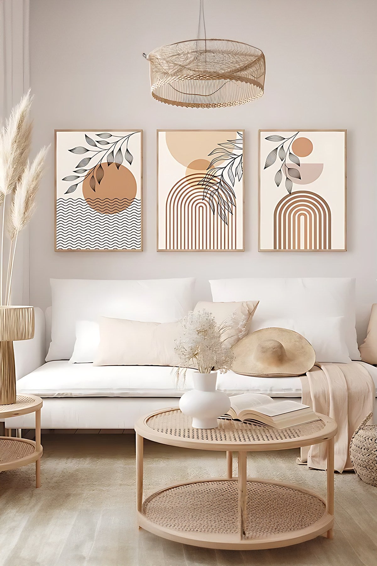 Conjunto de pinturas decorativas emolduradas – 33 x 48 cm – madeira maciça e MDF