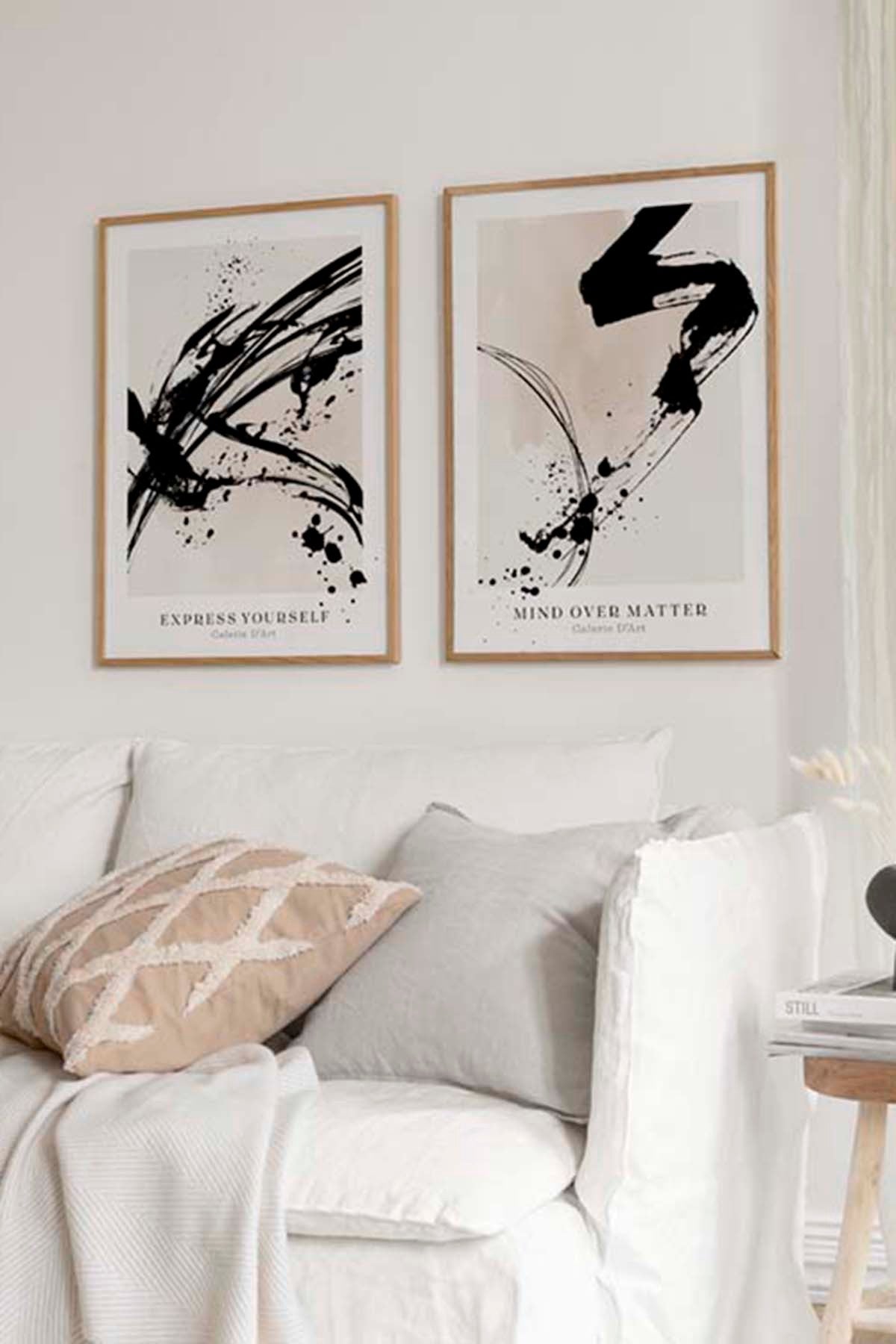 Conjunto de 2 Quadros Decorativos Multicolor com Moldura de Madeira Maciça - 33x48cm