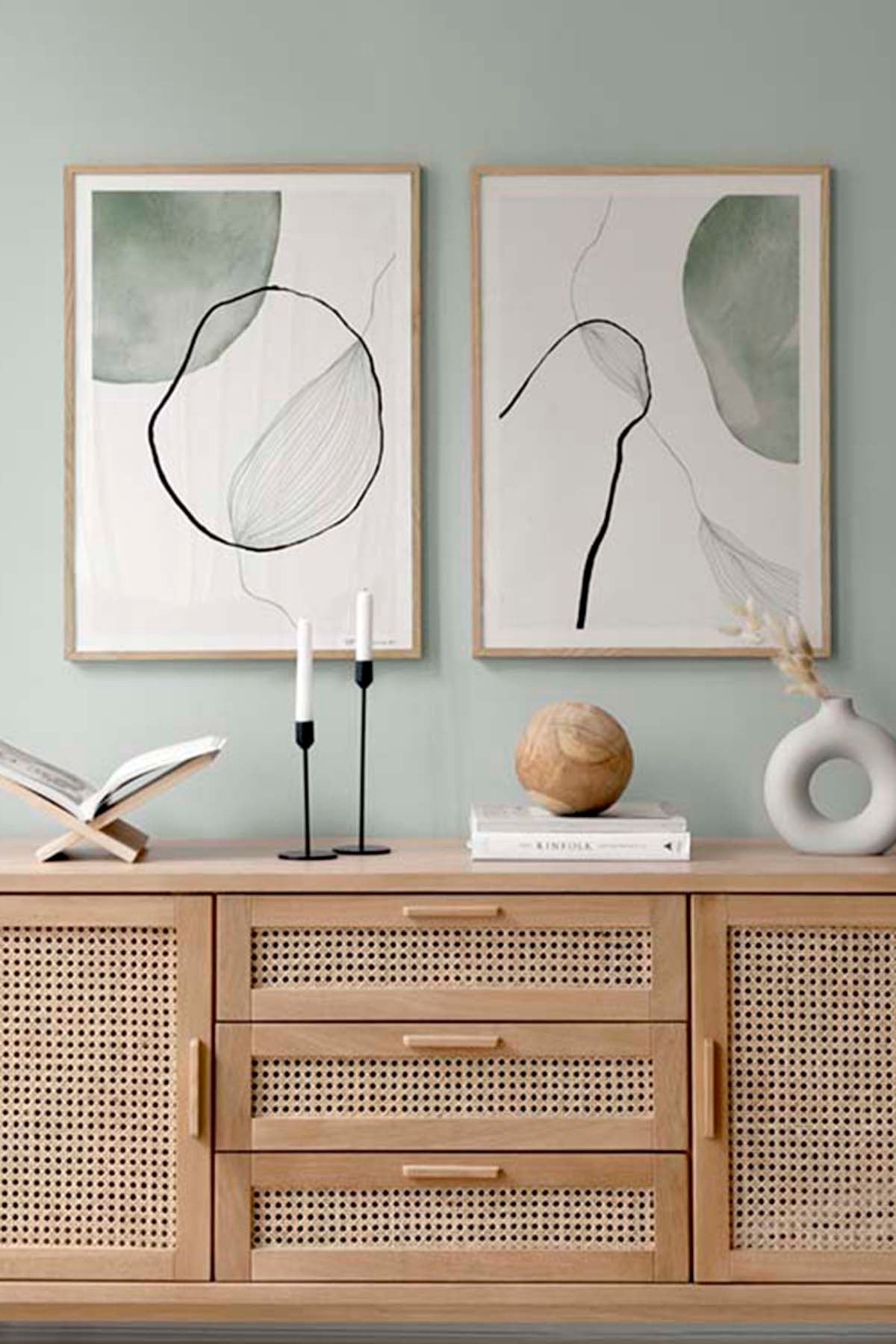 Conjunto de 2 Quadros Decorativos Multicolor com Moldura de Madeira Maciça - 33x48cm