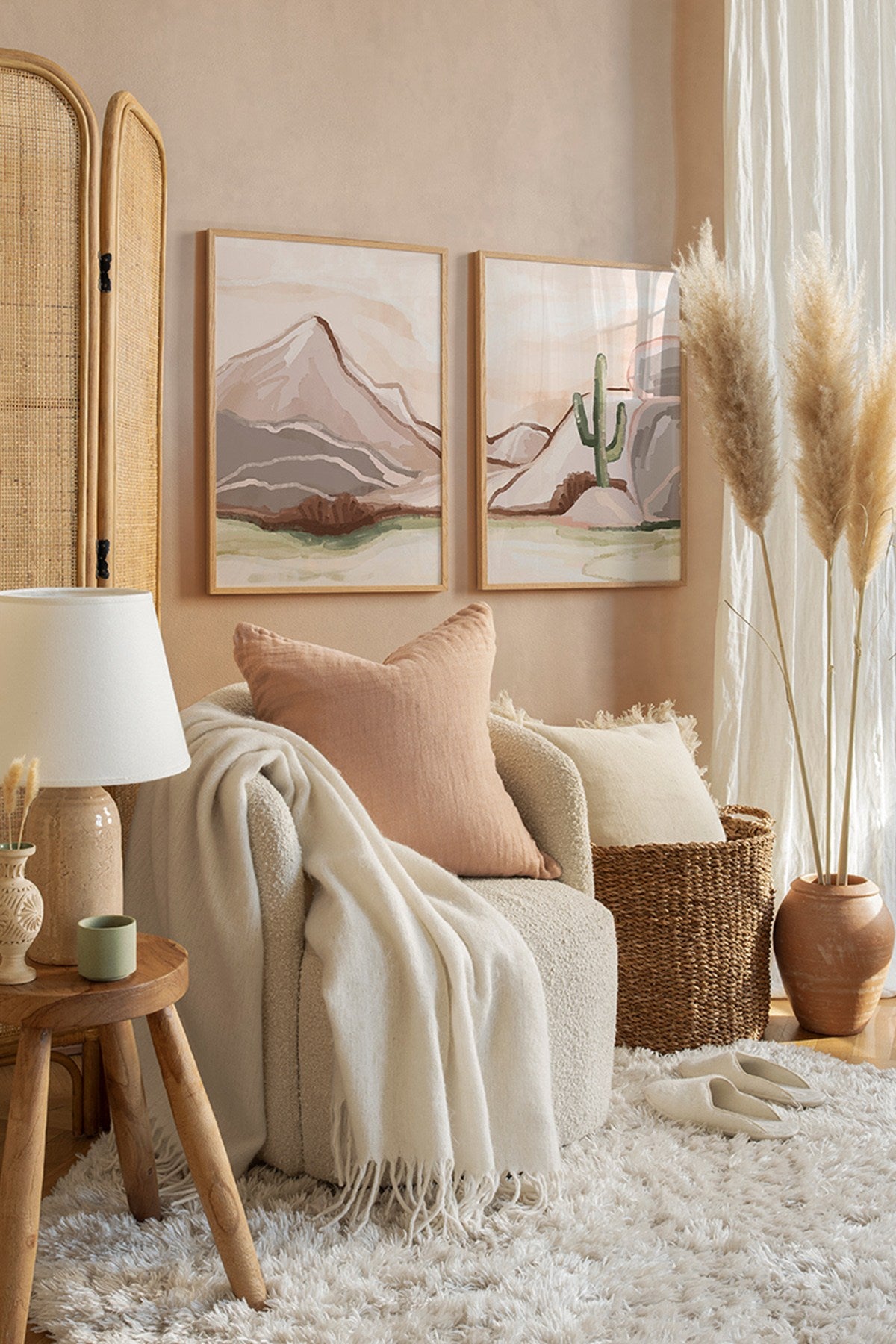 Conjunto de 2 Quadros Decorativos Multicolor com Moldura de Madeira Maciça - 33x48cm