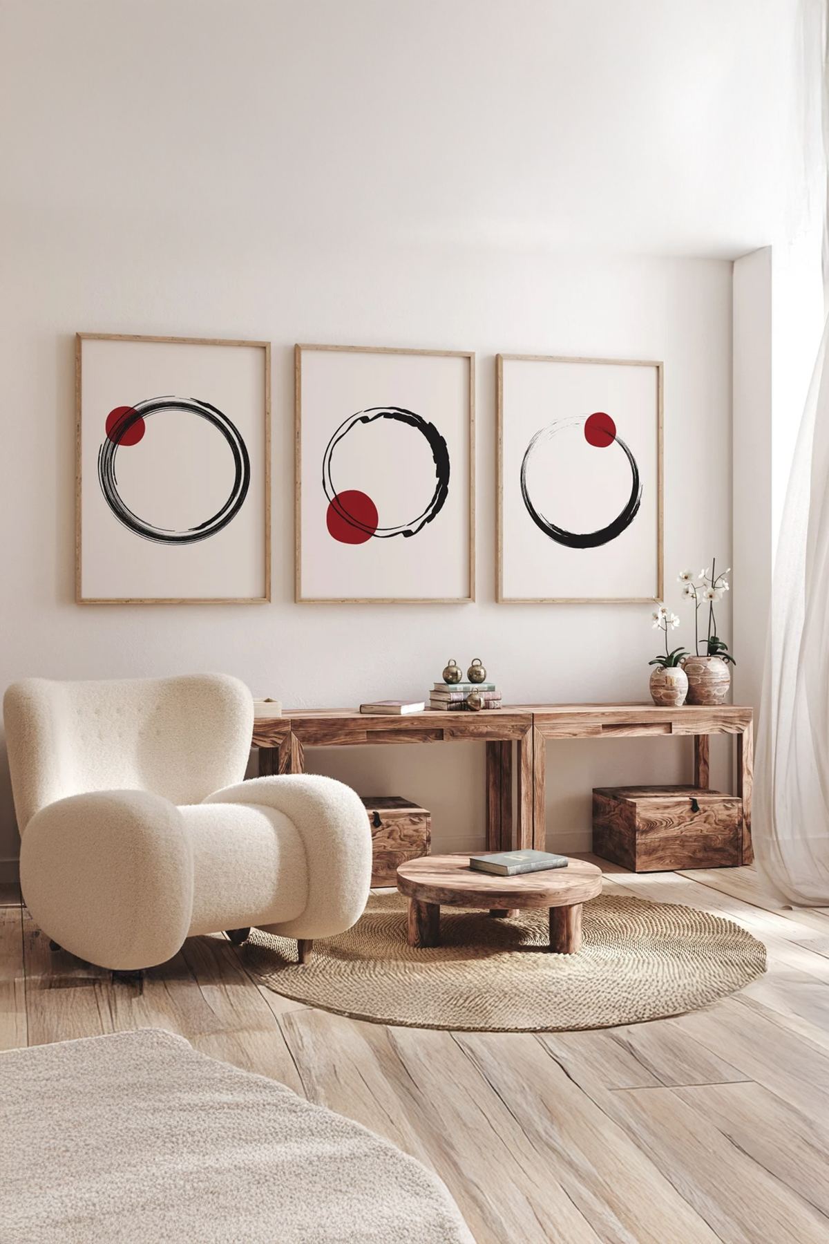 Conjunto de 3 Quadros Decorativos Multicolor em Madeira Maciça - 33x48cm - Impressão Digital de Alta Qualidade