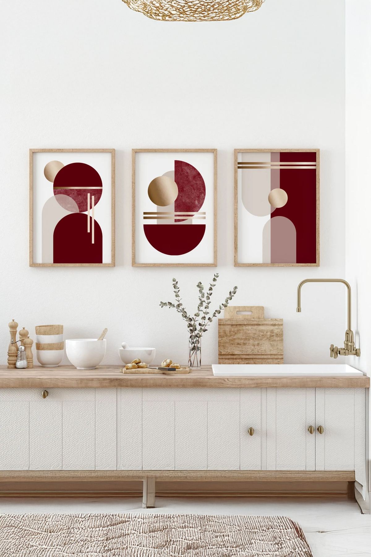 Conjunto de 3 Quadros Decorativos Multicolor com Moldura de Madeira Maciça 2 cm, Impressão Digital em MDF, 33 x 48 cm