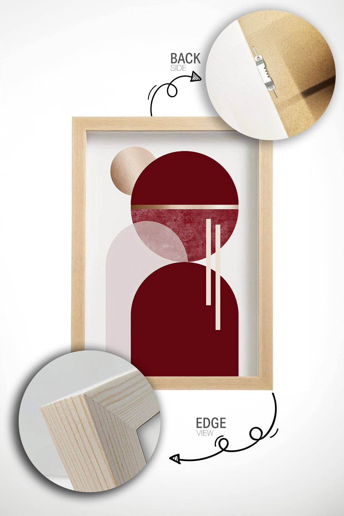 Conjunto de 3 Quadros Decorativos Multicolor com Moldura de Madeira Maciça 2 cm, Impressão Digital em MDF, 33 x 48 cm