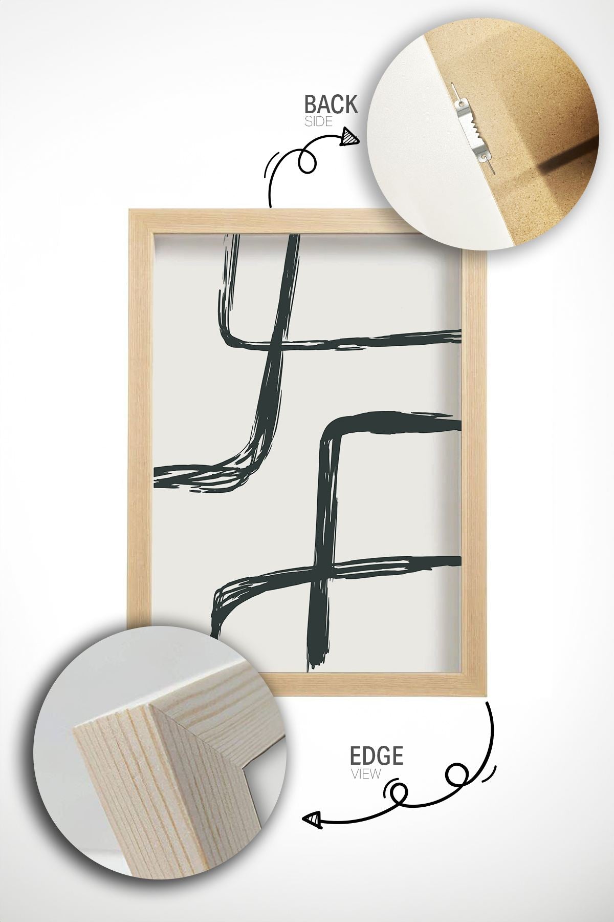 Conjunto de 3 Quadros Decorativos Multicolor com Moldura de Madeira Maciça - 33x48cm