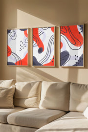 Conjunto de 3 Quadros Decorativos Multicolor com Moldura de Madeira Maciça - 33x48cm
