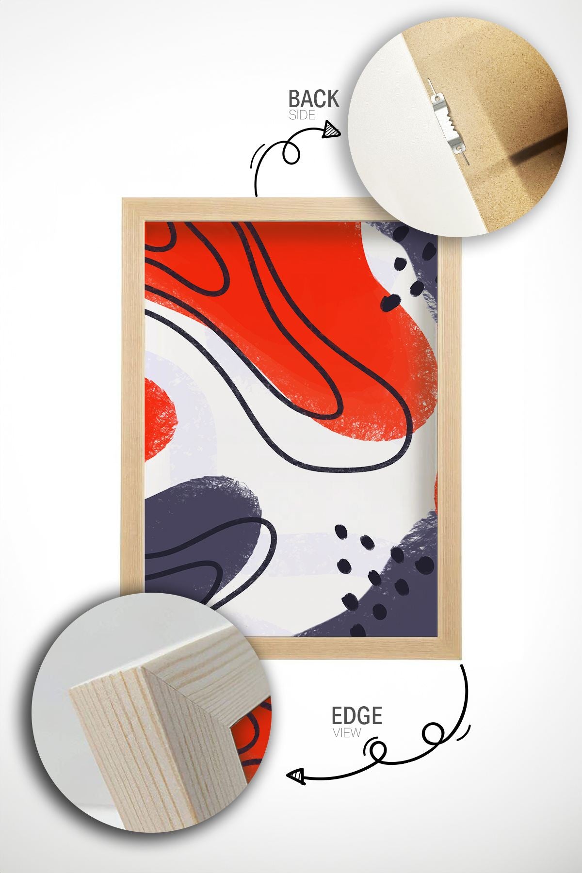 Conjunto de 3 Quadros Decorativos Multicolor com Moldura de Madeira Maciça - 33x48cm