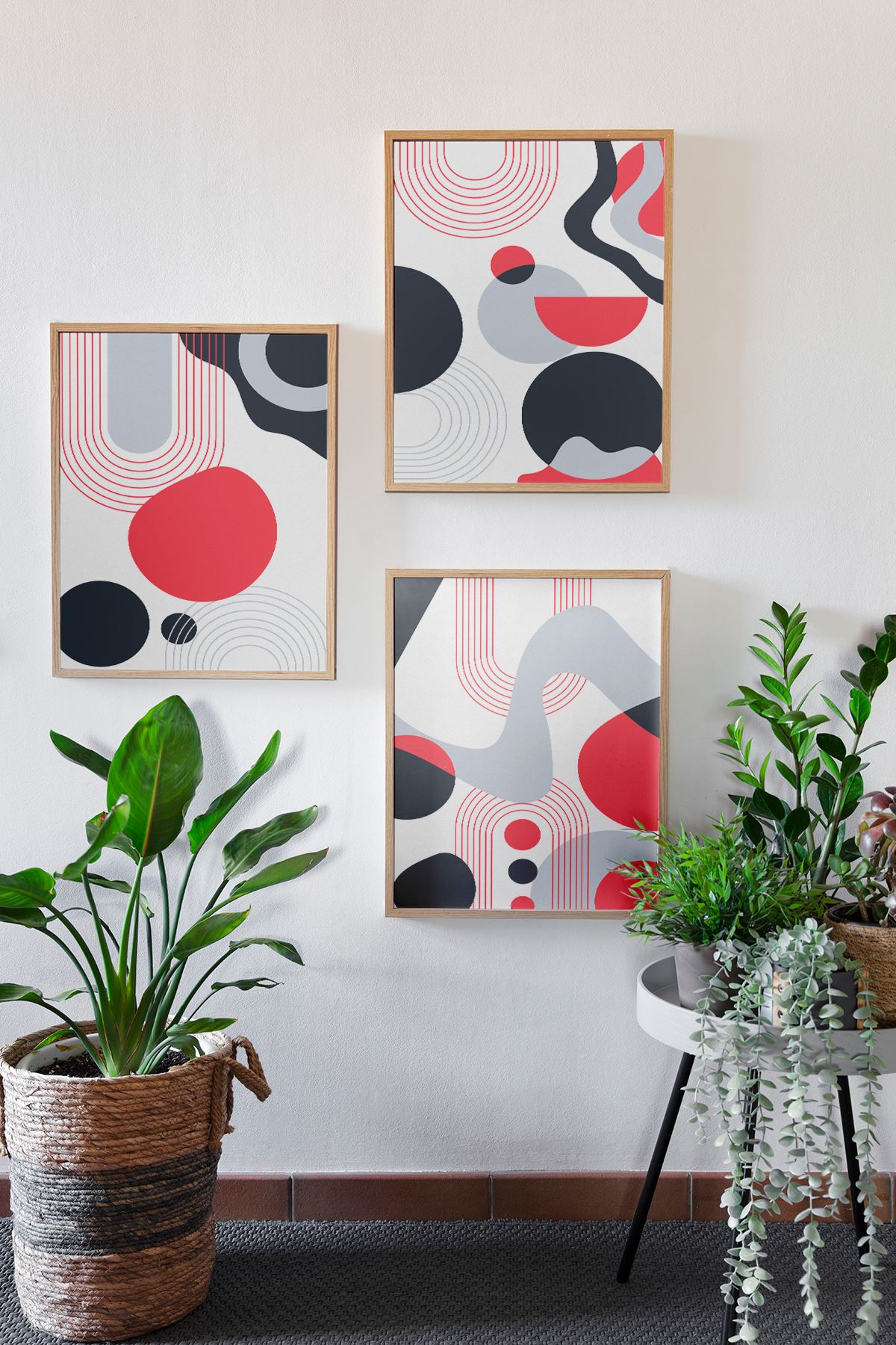 Conjunto de 3 Quadros Decorativos Multicolor em Madeira Maciça - 33x48cm - Impressão Digital de Alta Qualidade