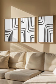 Conjunto de 3 Quadros Decorativos Multicolor com Moldura de Madeira Maciça - 33x48cm