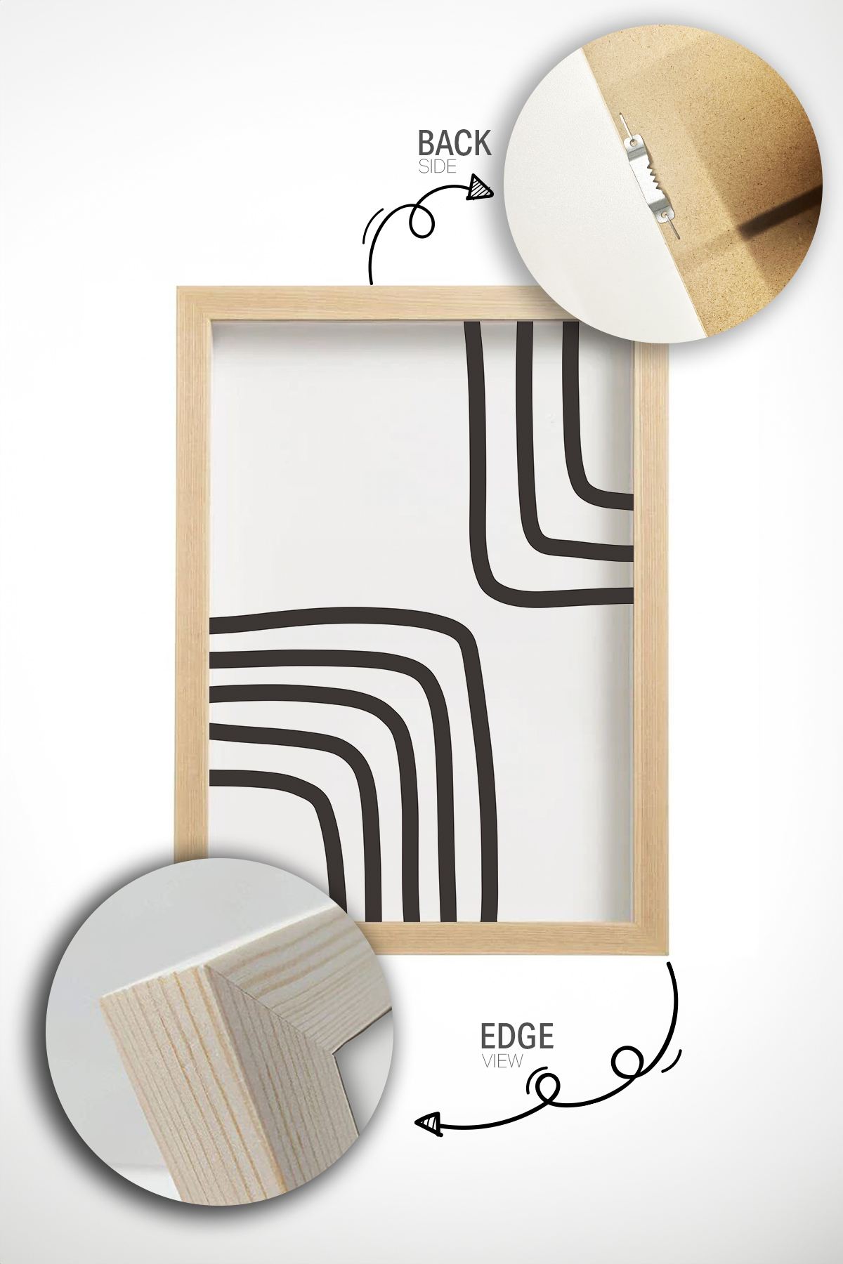 Conjunto de 3 Quadros Decorativos Multicolor com Moldura de Madeira Maciça - 33x48cm