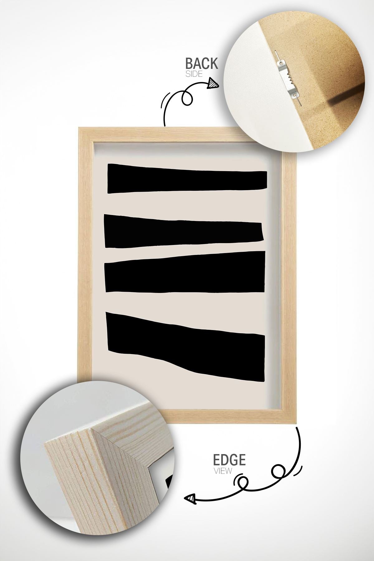 Conjunto de 3 Quadros Decorativos com Moldura em Madeira Maciça (2 cm), Impressão Digital em MDF, 33x48 cm, Multicolor – Ersydata17-3348