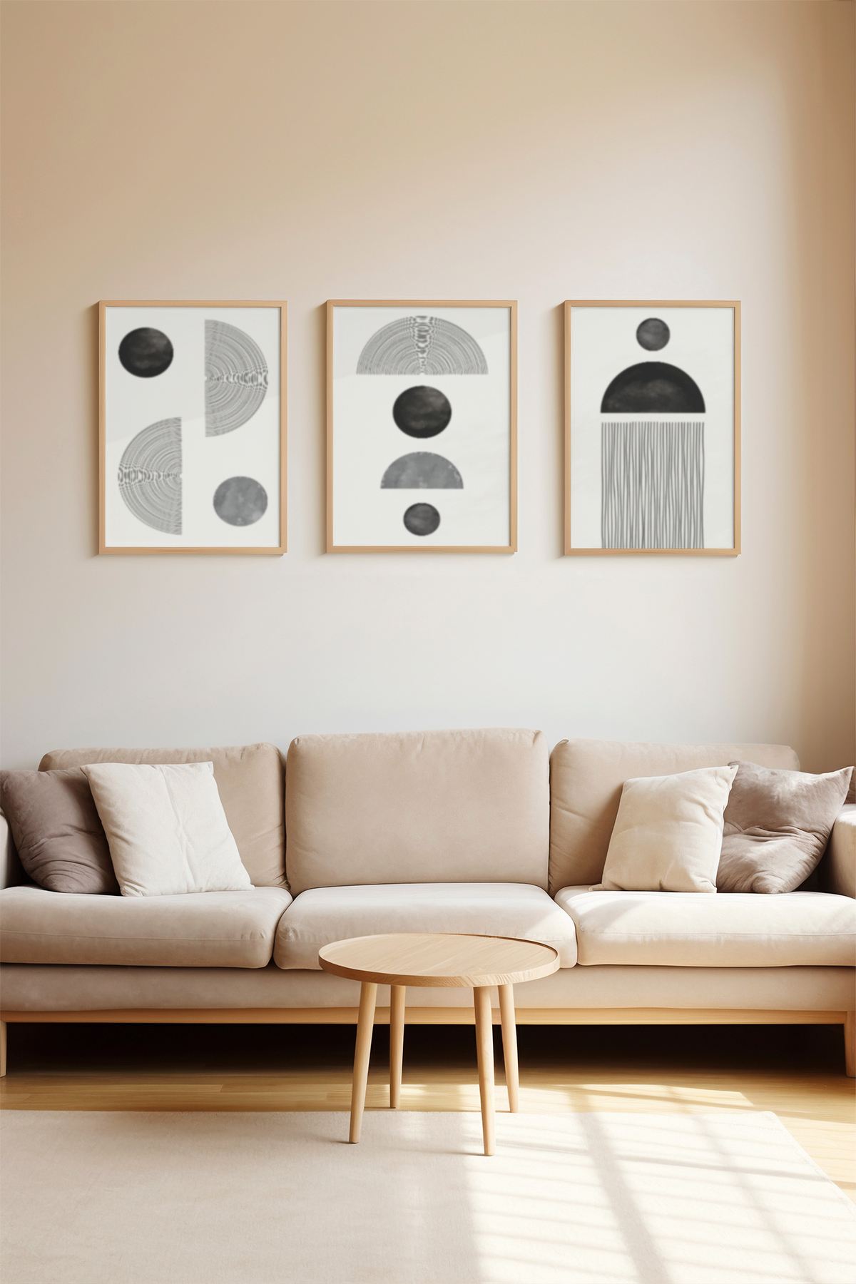 Conjunto de 3 Quadros Decorativos Multicolor com Moldura de Madeira Maciça - 33x48cm