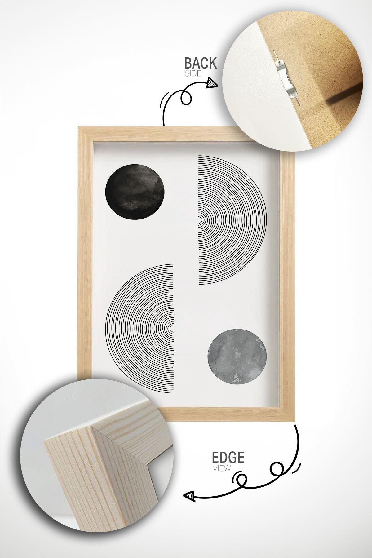 Conjunto de 3 Quadros Decorativos Multicolor com Moldura de Madeira Maciça - 33x48cm