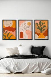 Tríptico Decorativo com Moldura em Madeira Maciça, Impressão Digital em MDF, Multicolor, 34x49 cm (3 Peças)