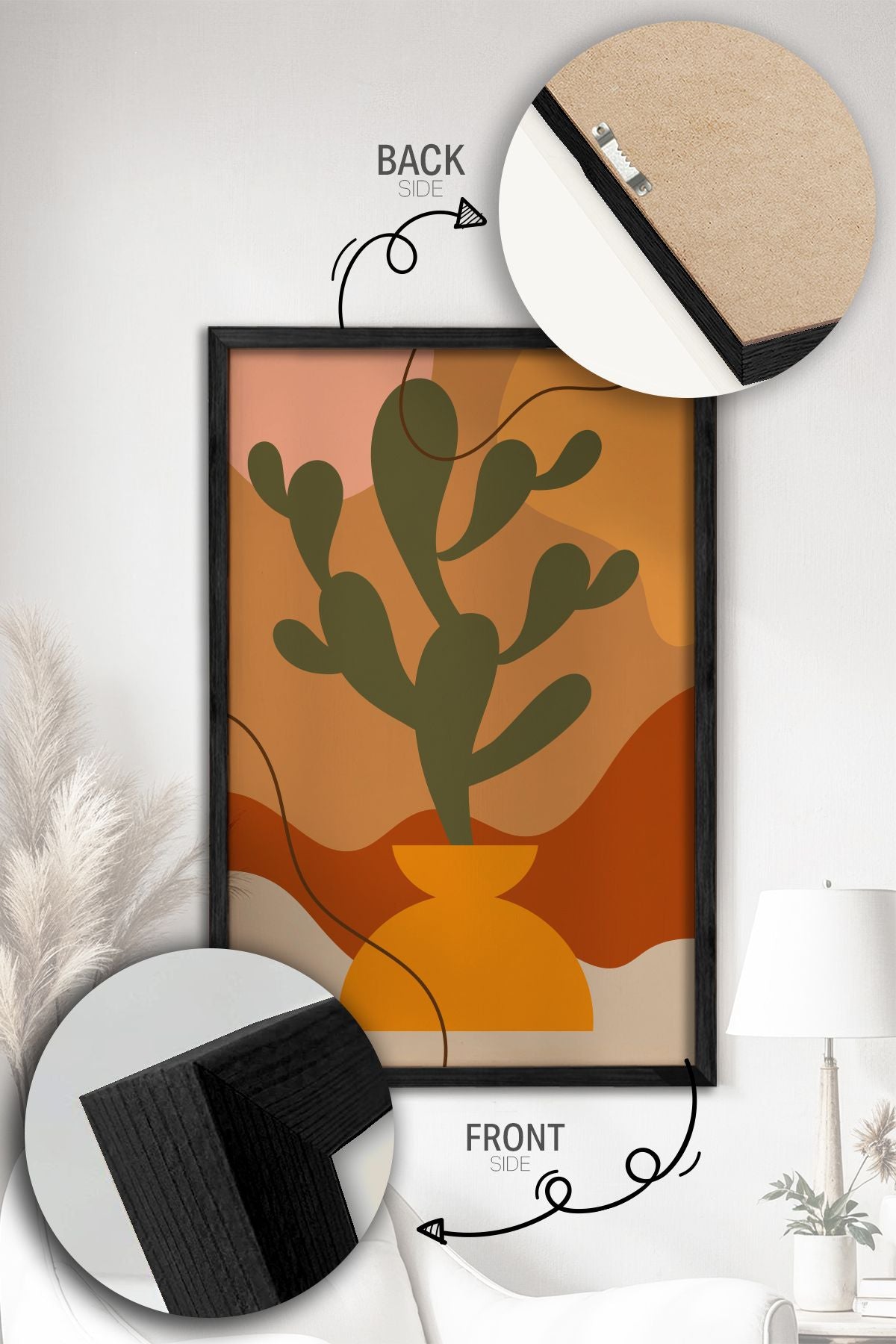 Tríptico Decorativo com Moldura em Madeira Maciça, Impressão Digital em MDF, Multicolor, 34x49 cm (3 Peças)