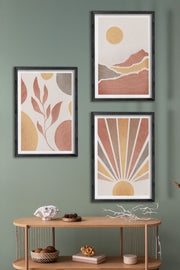 Conjunto de 3 Quadros Decorativos Multicolor com Moldura de Madeira Maciça - 34x49cm