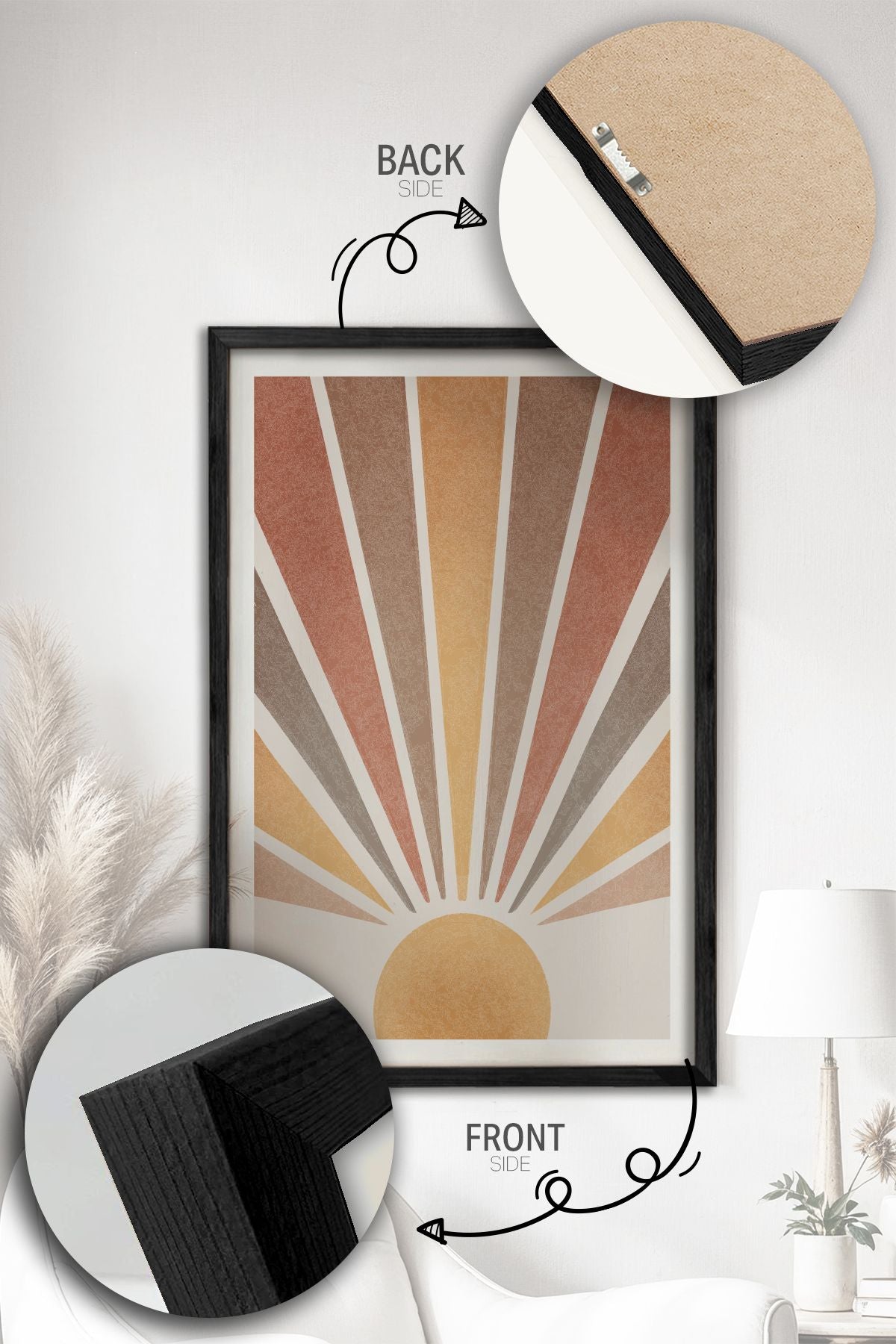 Conjunto de 3 Quadros Decorativos Multicolor com Moldura de Madeira Maciça - 34x49cm