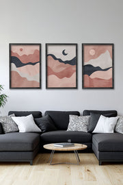 Conjunto de 3 Quadros Decorativos Multicolor com Moldura de Madeira Maciça - 34x49cm