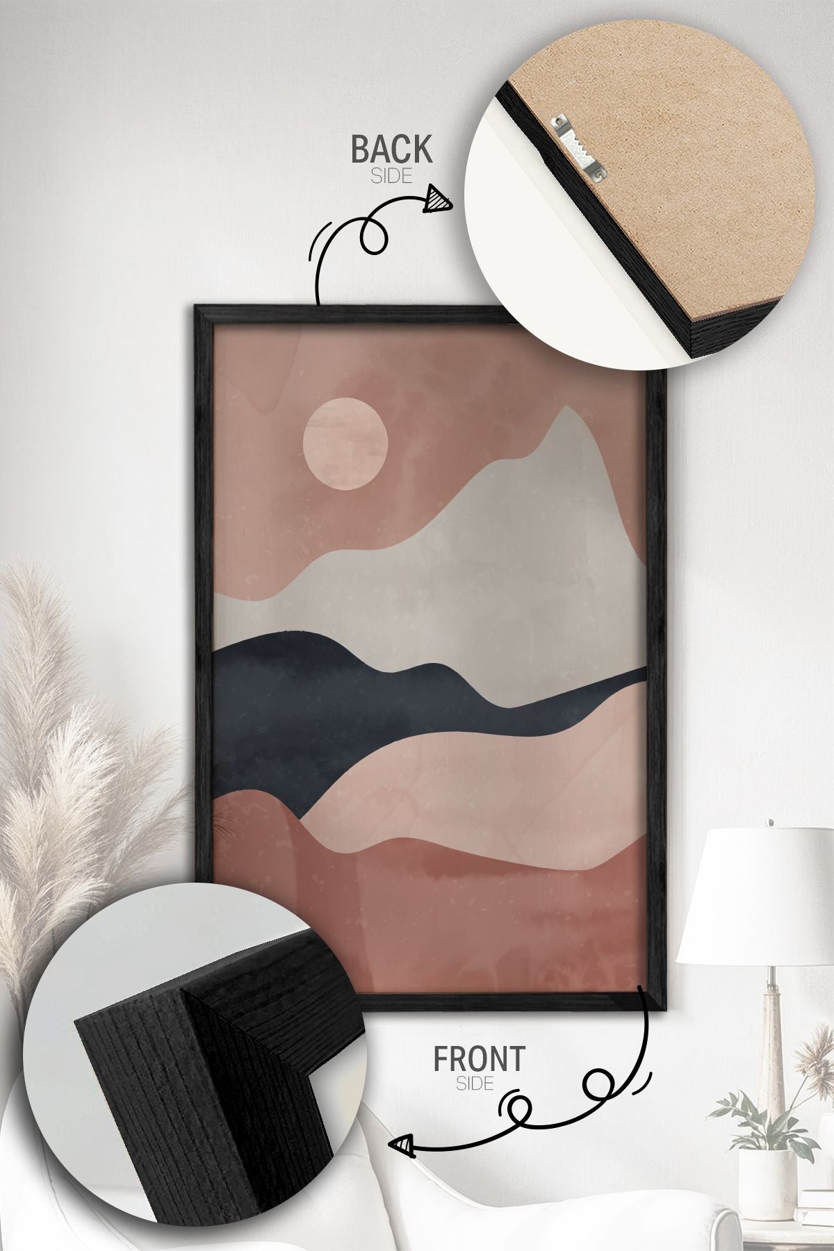 Conjunto de 3 Quadros Decorativos Multicolor com Moldura de Madeira Maciça - 34x49cm