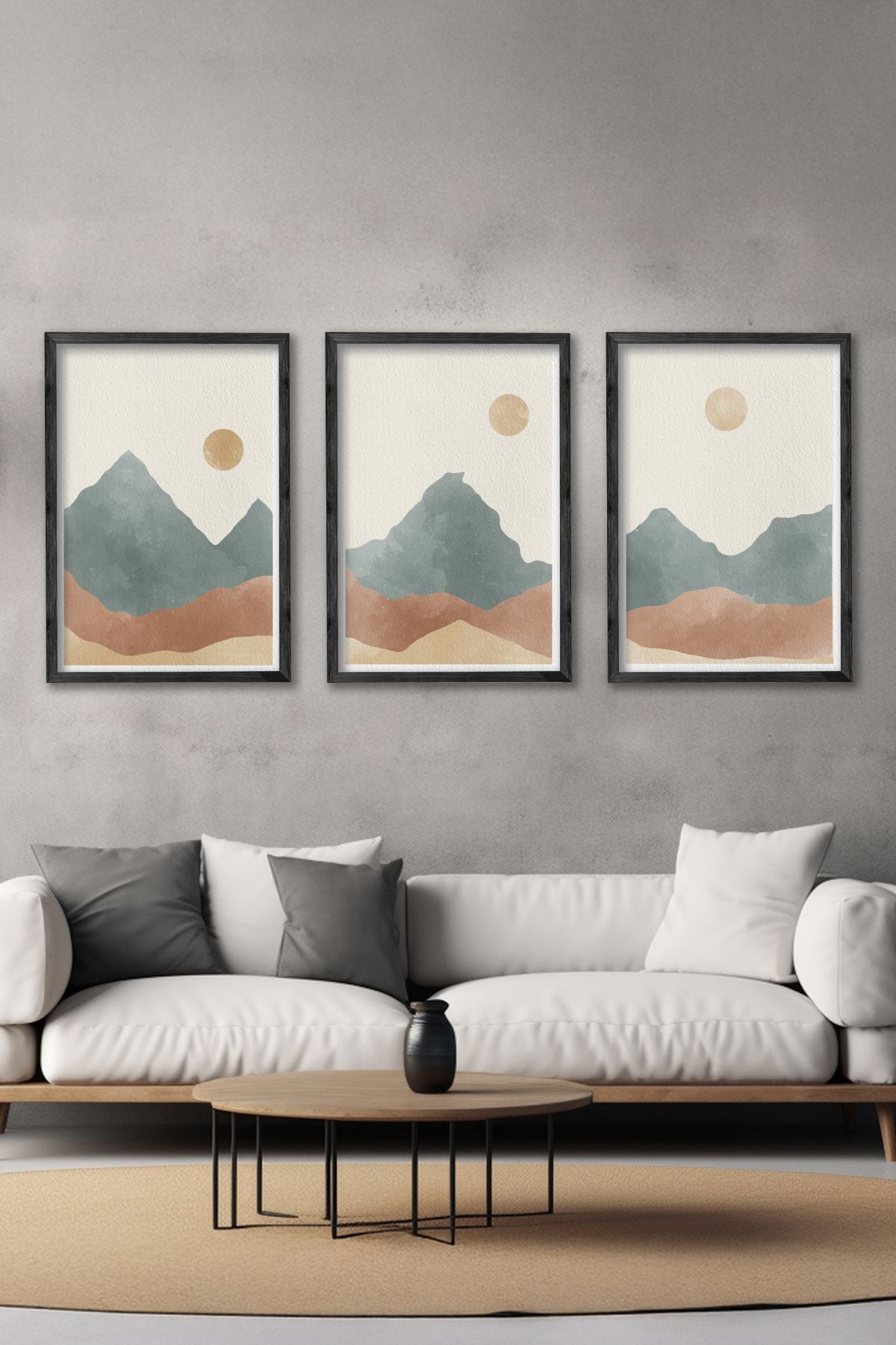 Conjunto de 3 Quadros Decorativos Multicolor com Moldura de Madeira Maciça - 34x49cm