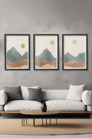 Conjunto de 3 Quadros Decorativos Multicolor com Moldura de Madeira Maciça - 34x49cm