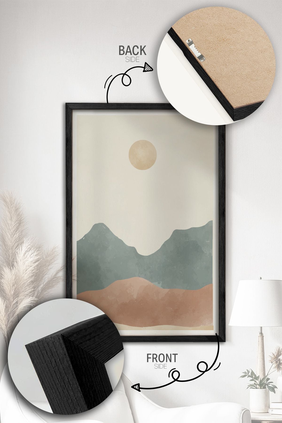 Conjunto de 3 Quadros Decorativos Multicolor com Moldura de Madeira Maciça - 34x49cm