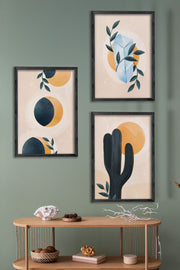 Conjunto de 3 Quadros Decorativos Multicolor com Moldura de Madeira Maciça - 34x49cm