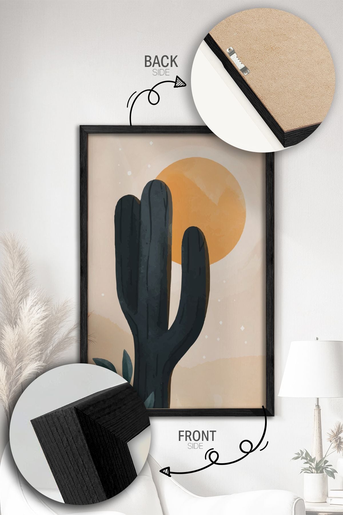 Conjunto de 3 Quadros Decorativos Multicolor com Moldura de Madeira Maciça - 34x49cm