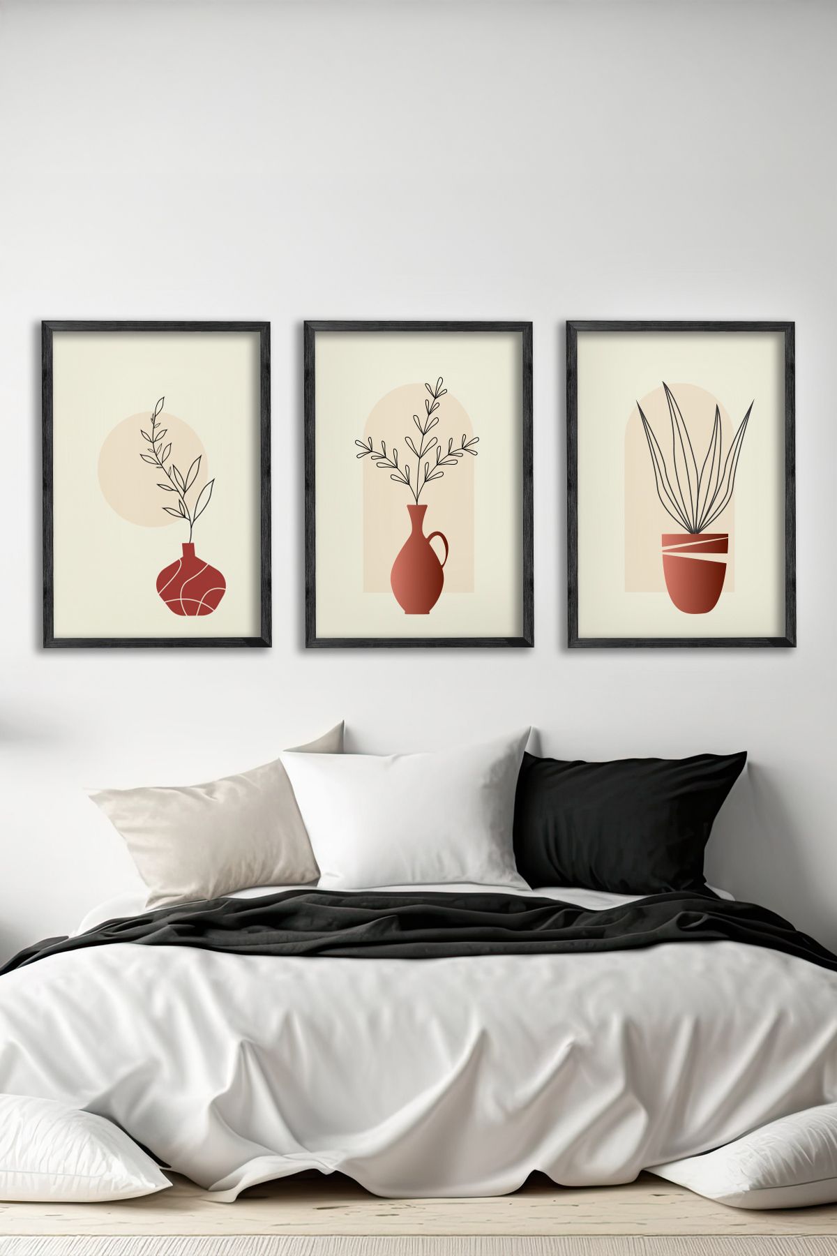 Conjunto de 3 Quadros Decorativos Multicolor com Moldura de Madeira Maciça - 34x49cm