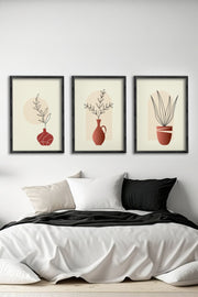 Conjunto de 3 Quadros Decorativos Multicolor com Moldura de Madeira Maciça - 34x49cm