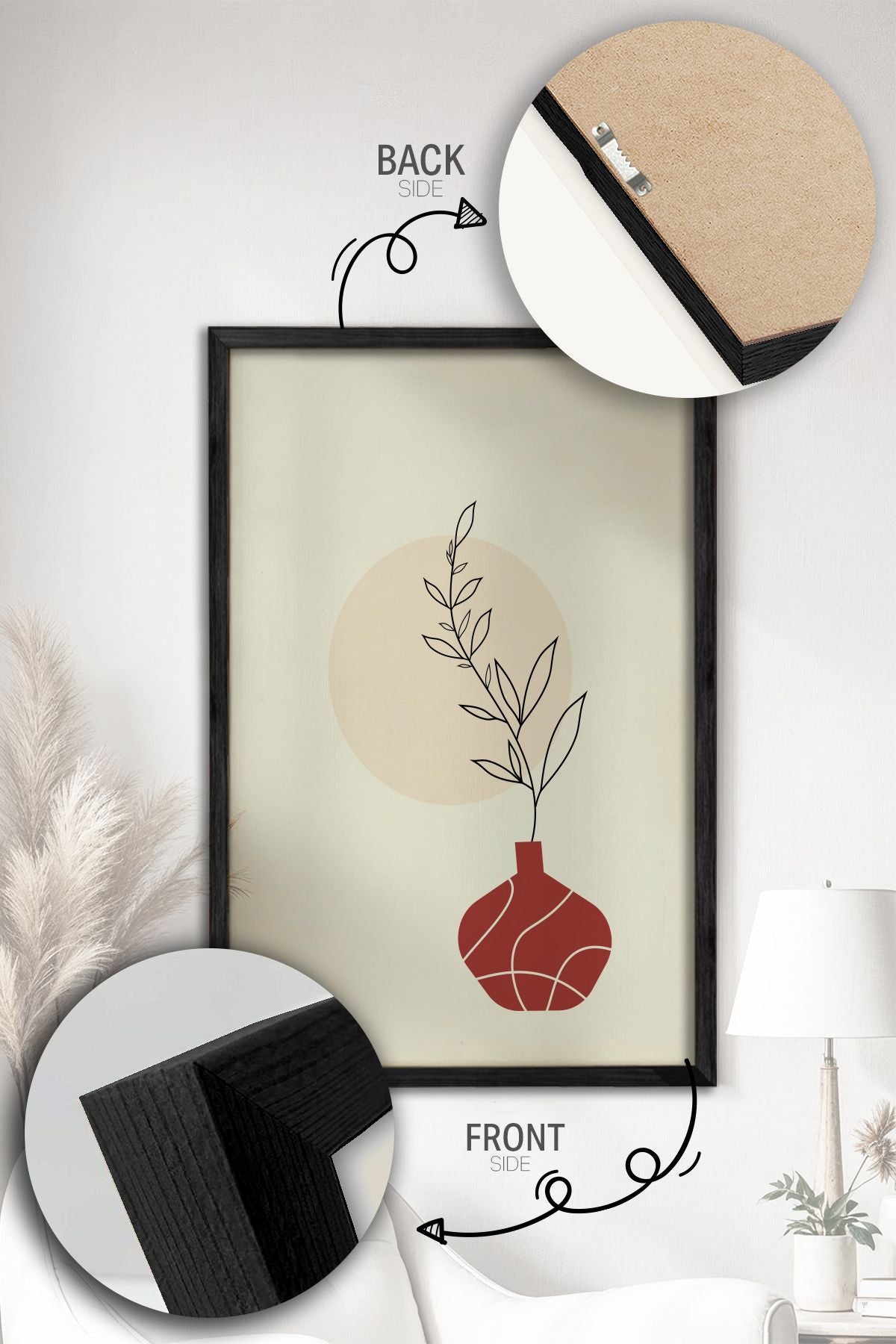 Conjunto de 3 Quadros Decorativos Multicolor com Moldura de Madeira Maciça - 34x49cm