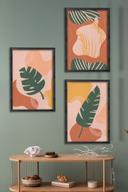 Conjunto de 3 Quadros Decorativos Multicolor com Moldura de Madeira Maciça - 34x49cm