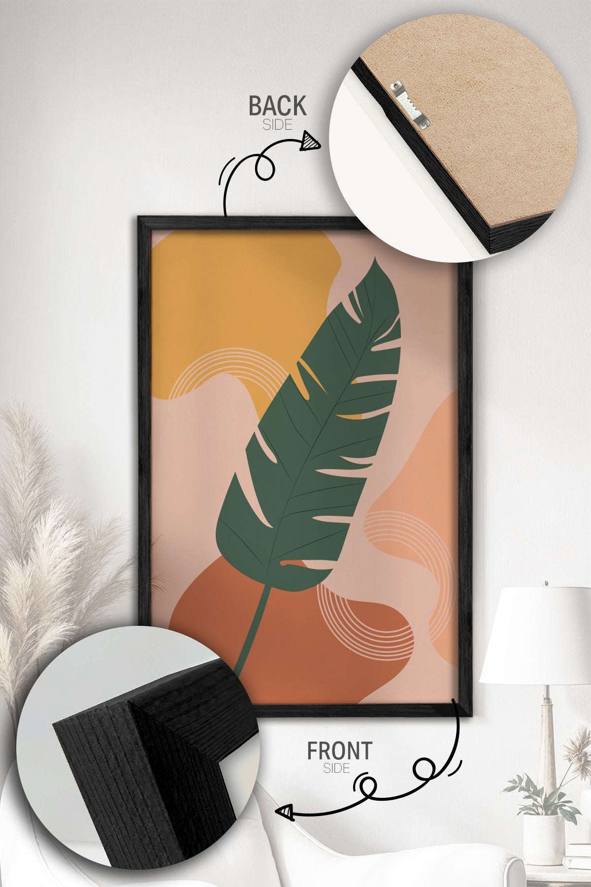 Conjunto de 3 Quadros Decorativos Multicolor com Moldura de Madeira Maciça - 34x49cm