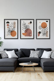 Conjunto de 3 Quadros Decorativos Multicolor com Moldura de Madeira Maciça - 34x49cm