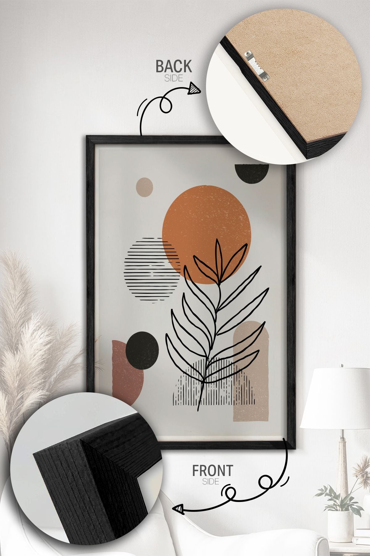 Conjunto de 3 Quadros Decorativos Multicolor com Moldura de Madeira Maciça - 34x49cm